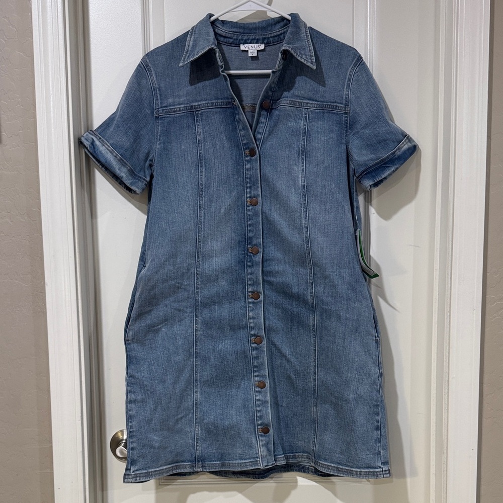 VENUS Blue Denim Button-Up Mini Dress NWT